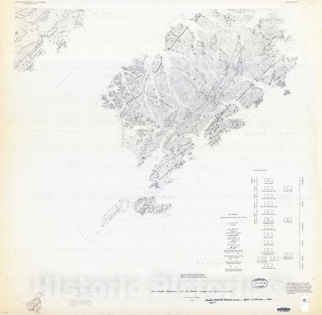 Map : Preliminary geologic map of Kodiak Island and vicinity, Alaska, 1967 Cartography Wall Art :