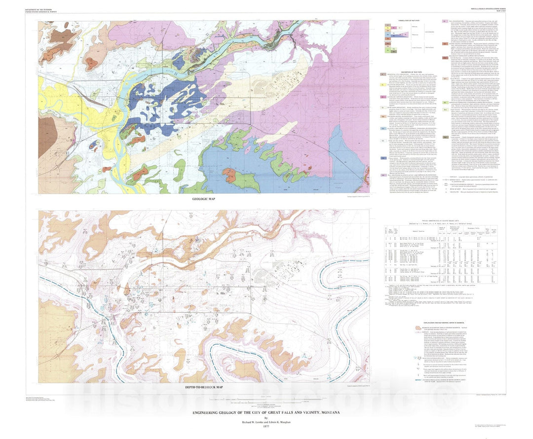 Map : Engineering geology of the city of Great Falls and vicinity, Montana, 1977 Cartography Wall Art :