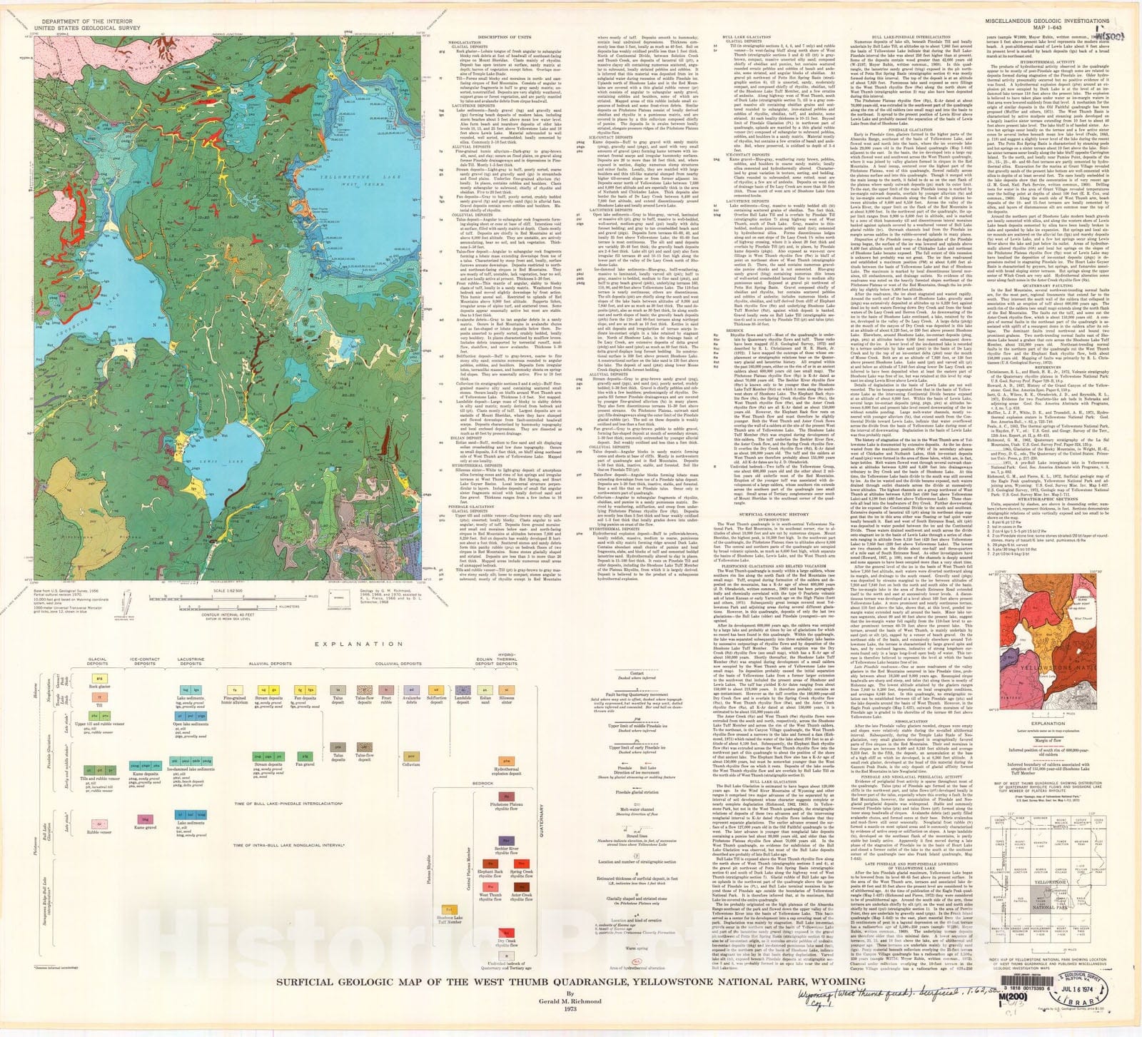 Map : Surficial geologic map of the West Thumb quadrangle, Yellowstone ...