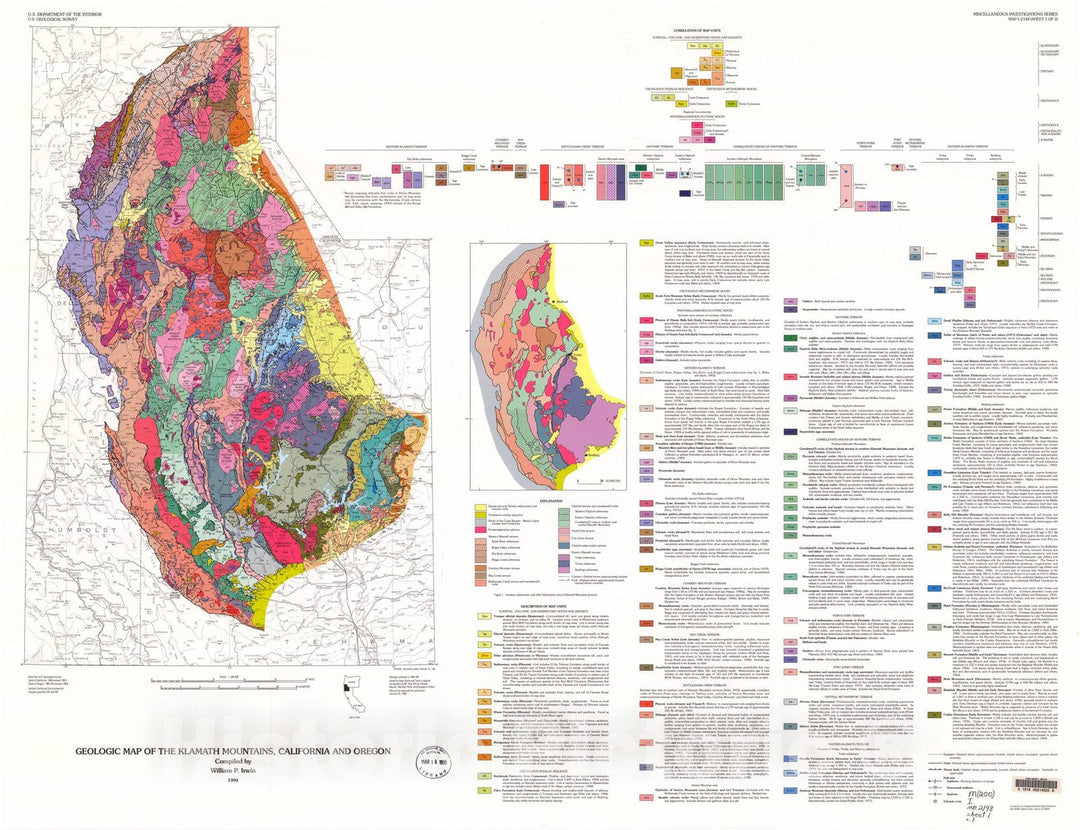Map : Geologic map of the Klamath Mountains, California and Oregon, 1994 Cartography Wall Art :