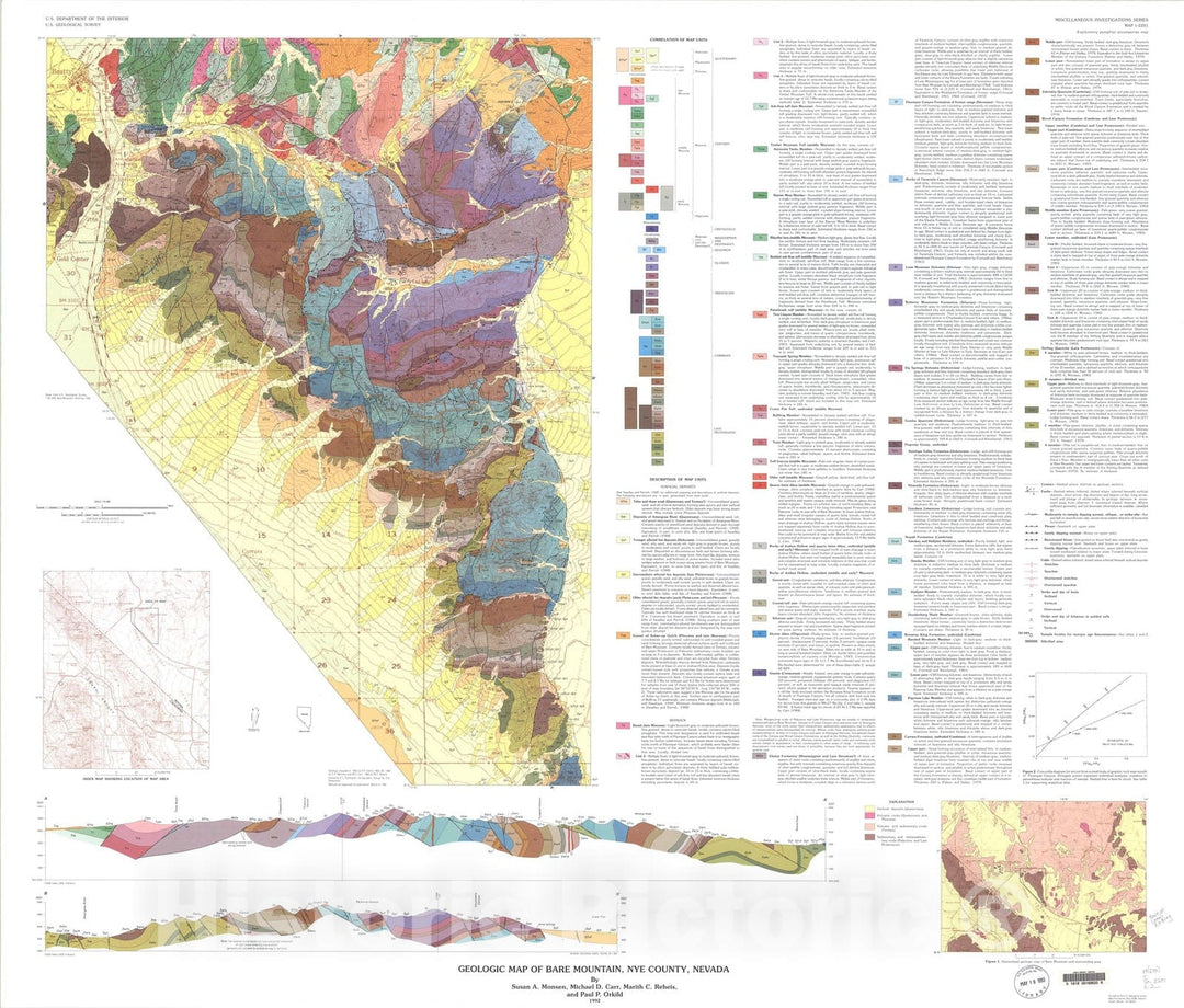 Map : Geologic map of Bare Mountain, Nye County, Nevada, 1992 Cartography Wall Art :