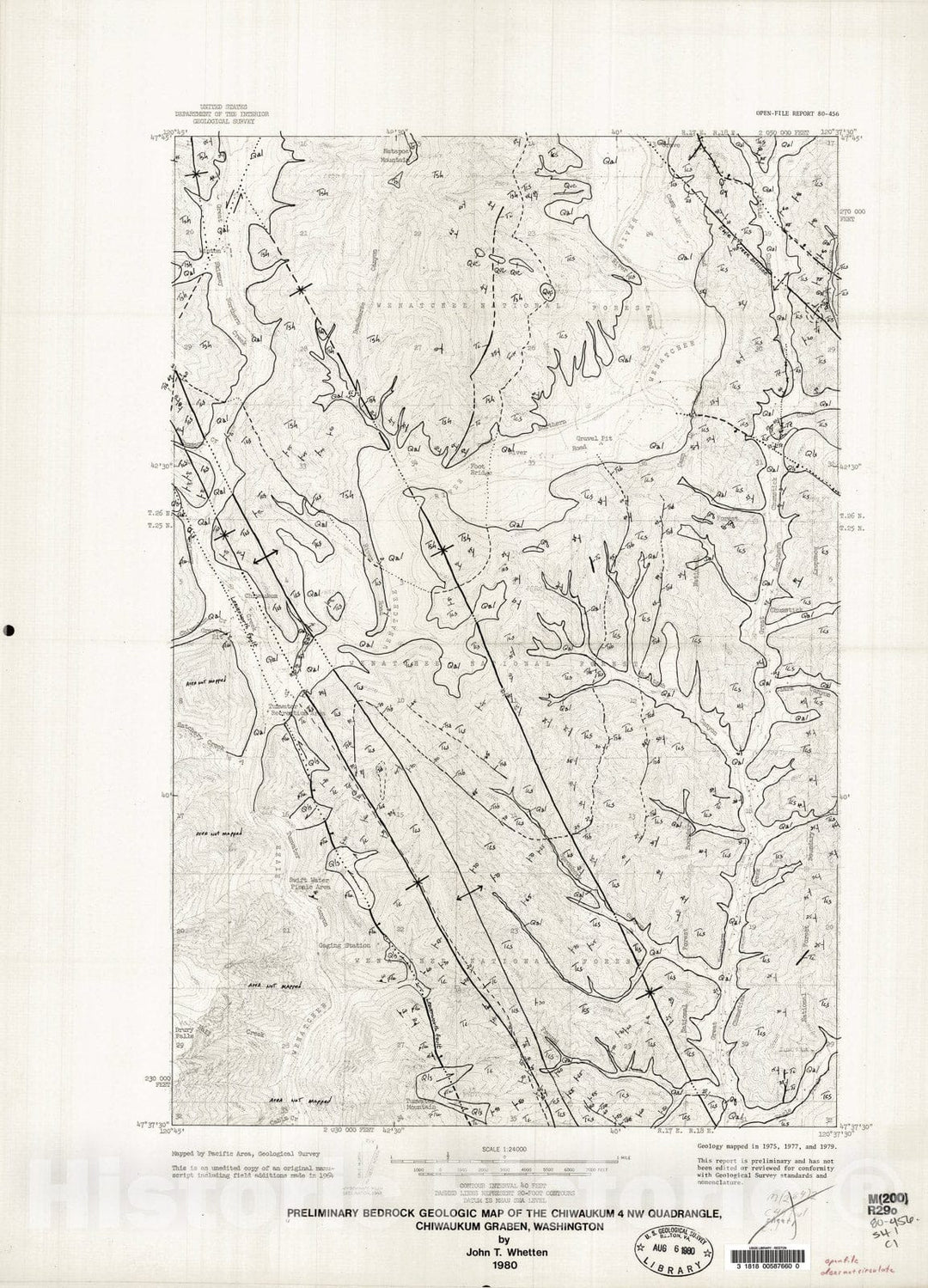 Map : Preliminary bedrock geologic map of the Chiwaukum four NW quadrangle, Chiwaukum graben, Washington, 1980 Cartography Wall Art :