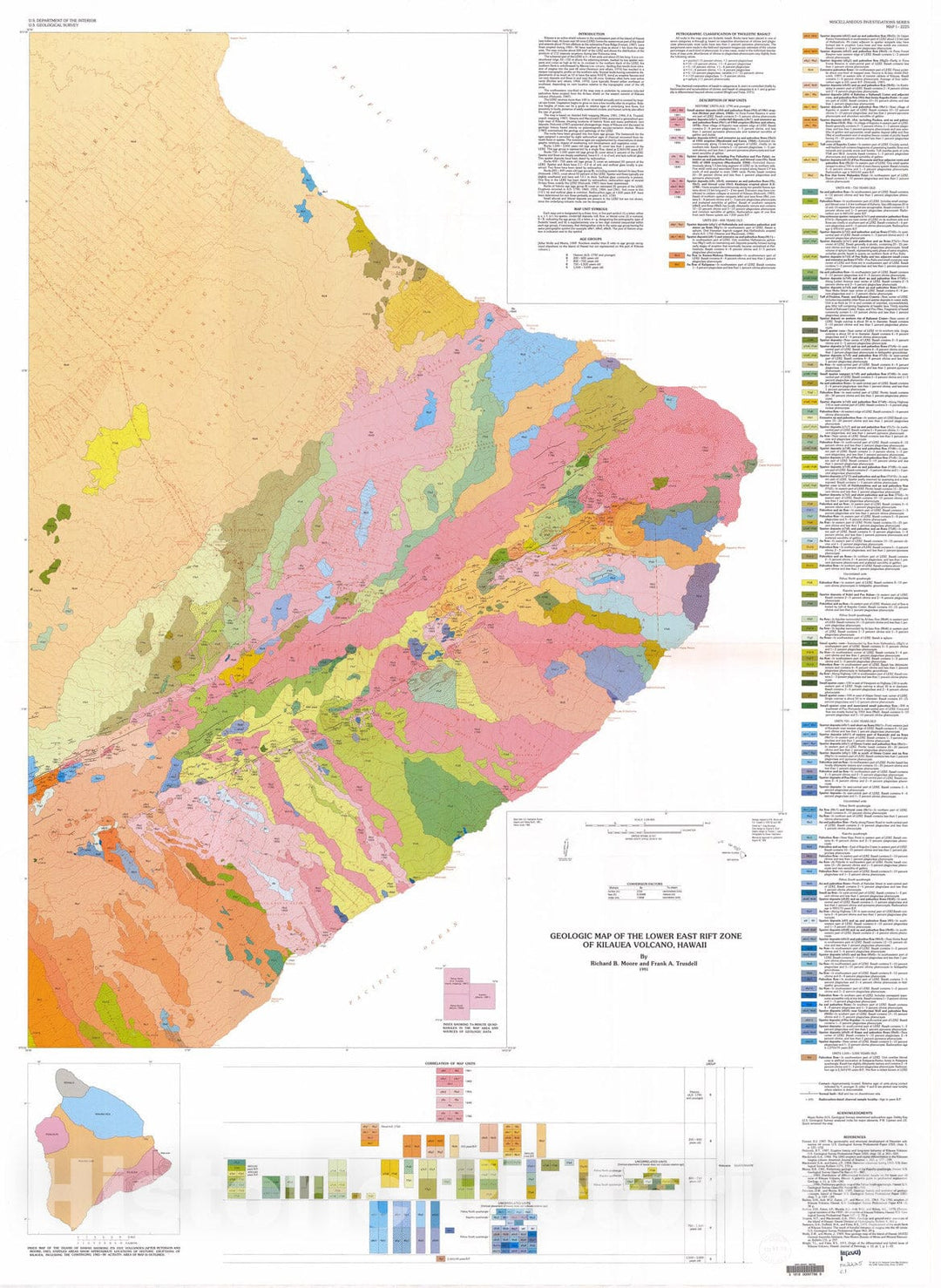 Map : Geologic map of the lower east rift zone of Kilauea Volcano, Hawaii, 1991 Cartography Wall Art :