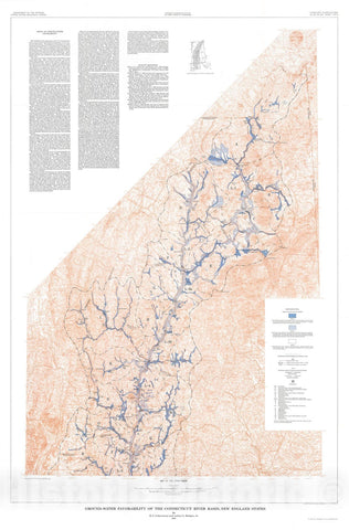 Map : Ground-water favorability of the Connecticut River basin, New England states, 1967 Cartography Wall Art :