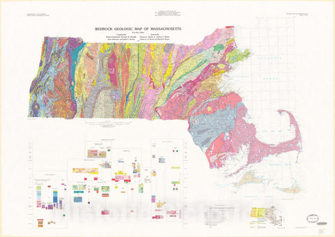 Map : Bedrock geologic map of Massachusetts, 1983 Cartography Wall Art :