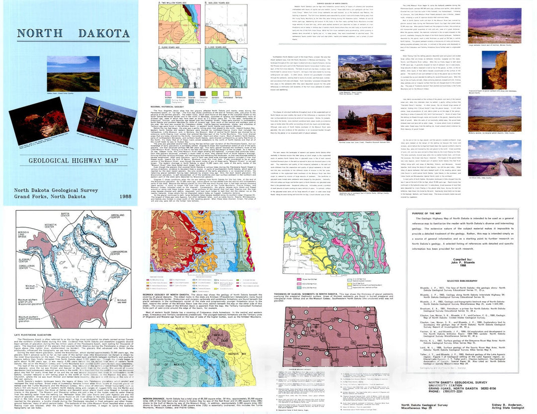Map : Geologic highway map of North Dakota, 1988 Cartography Wall Art :