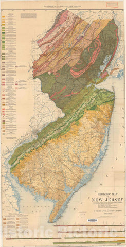 Map : Geologic map of New Jersey, 1912 Cartography Wall Art :