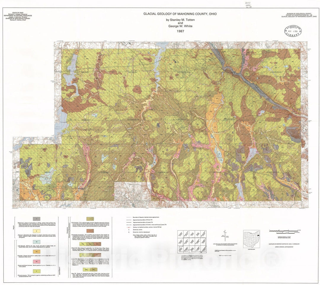 Map : Glacial geology of Mahoning County, Ohio, 1987 Cartography Wall Art :