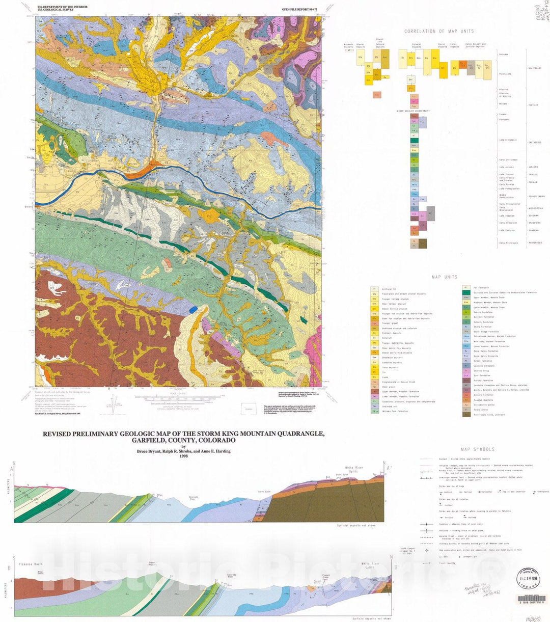 Map : Revised preliminary geologic map of the Storm King Mountain quadrangle, Garfield County, Colorado, 1998 Cartography Wall Art :