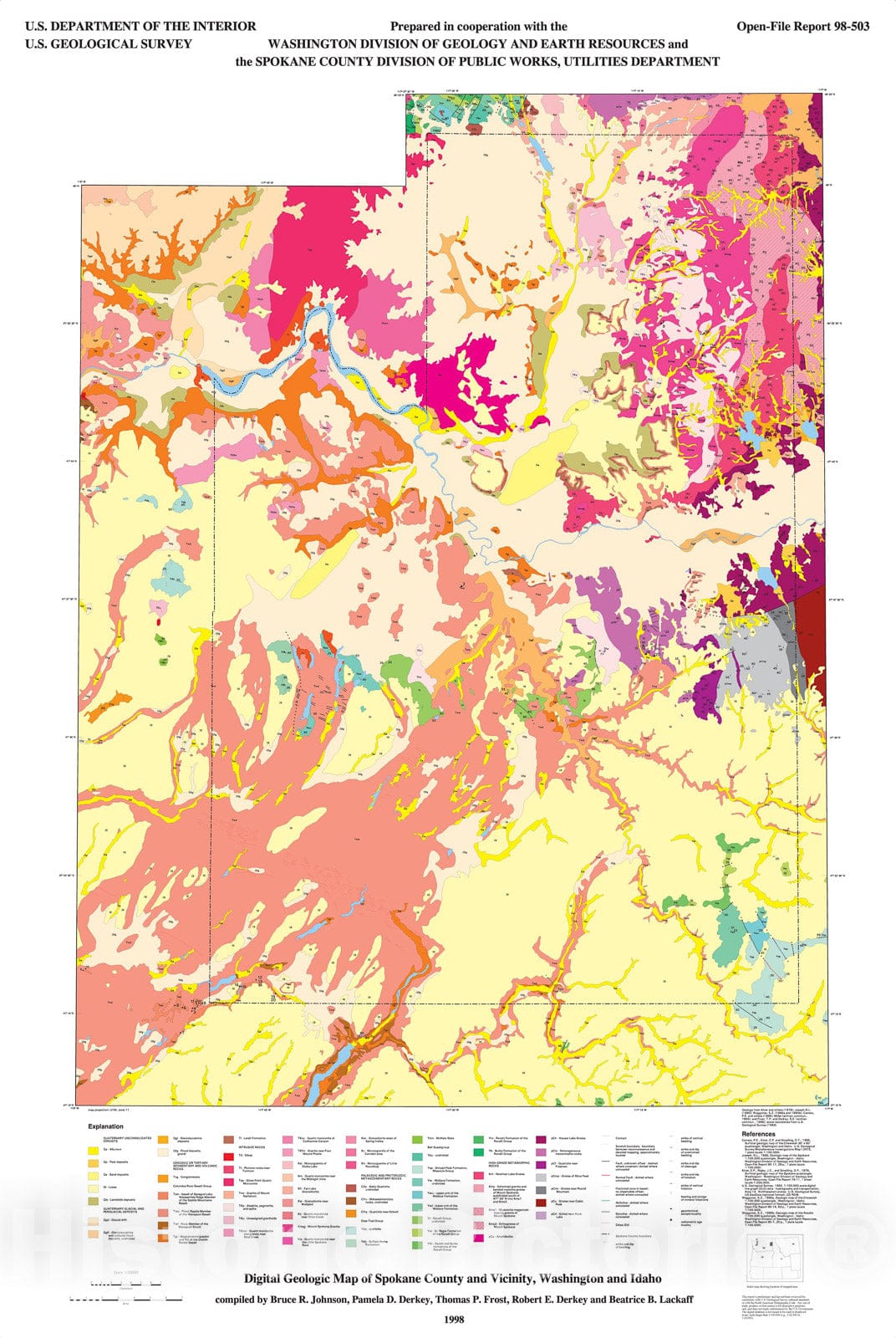 Spokane County Geologic Map Washington Idaho 1998 | Historic Pictoric