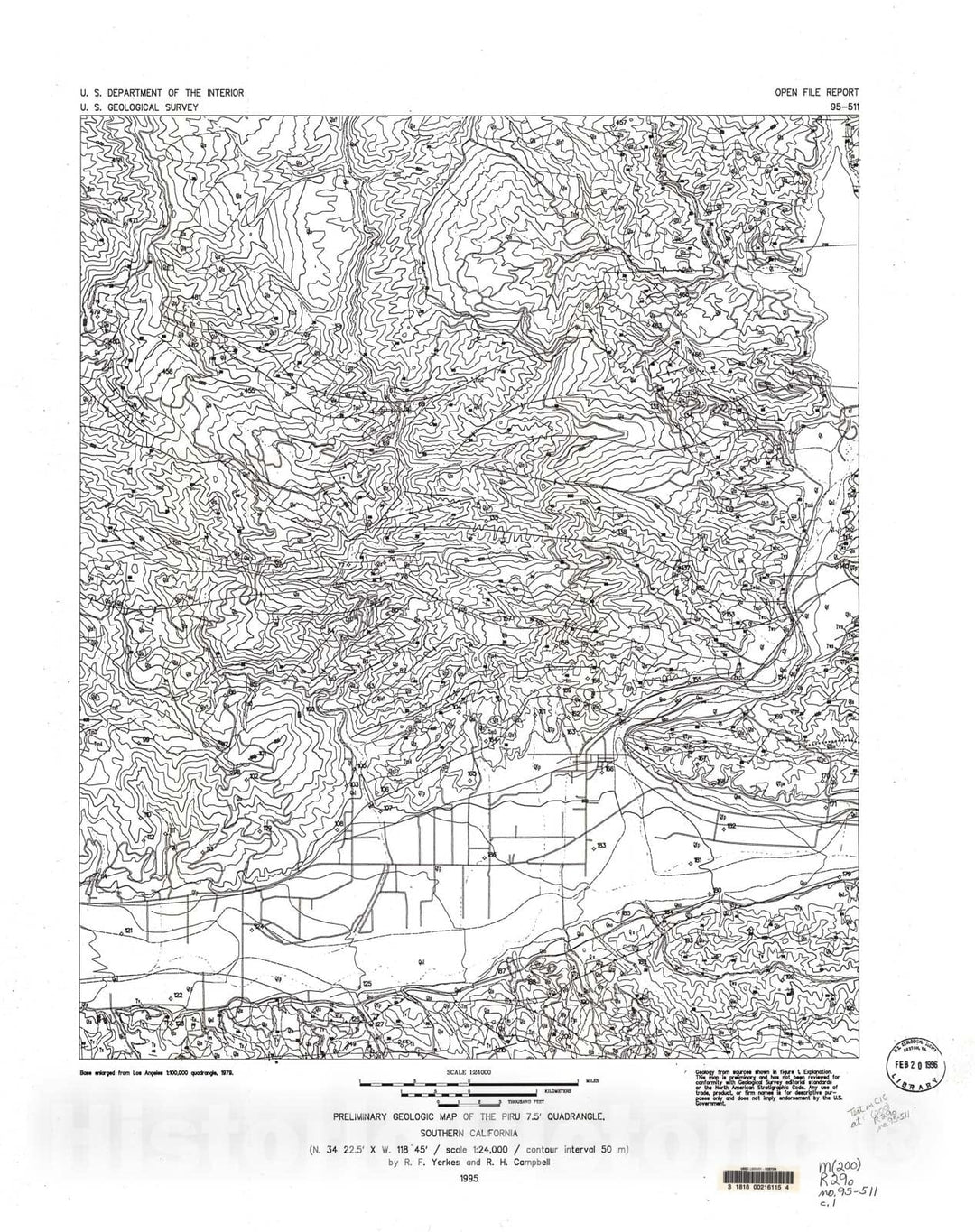 Map : Preliminary geologic map of the Piru 7.5 quadrangle, southern California, 1995 Cartography Wall Art :