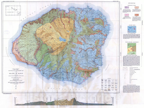 Map : Geology and ground-water resources of the Island of Kauai, Hawaii, 1947 Cartography Wall Art :