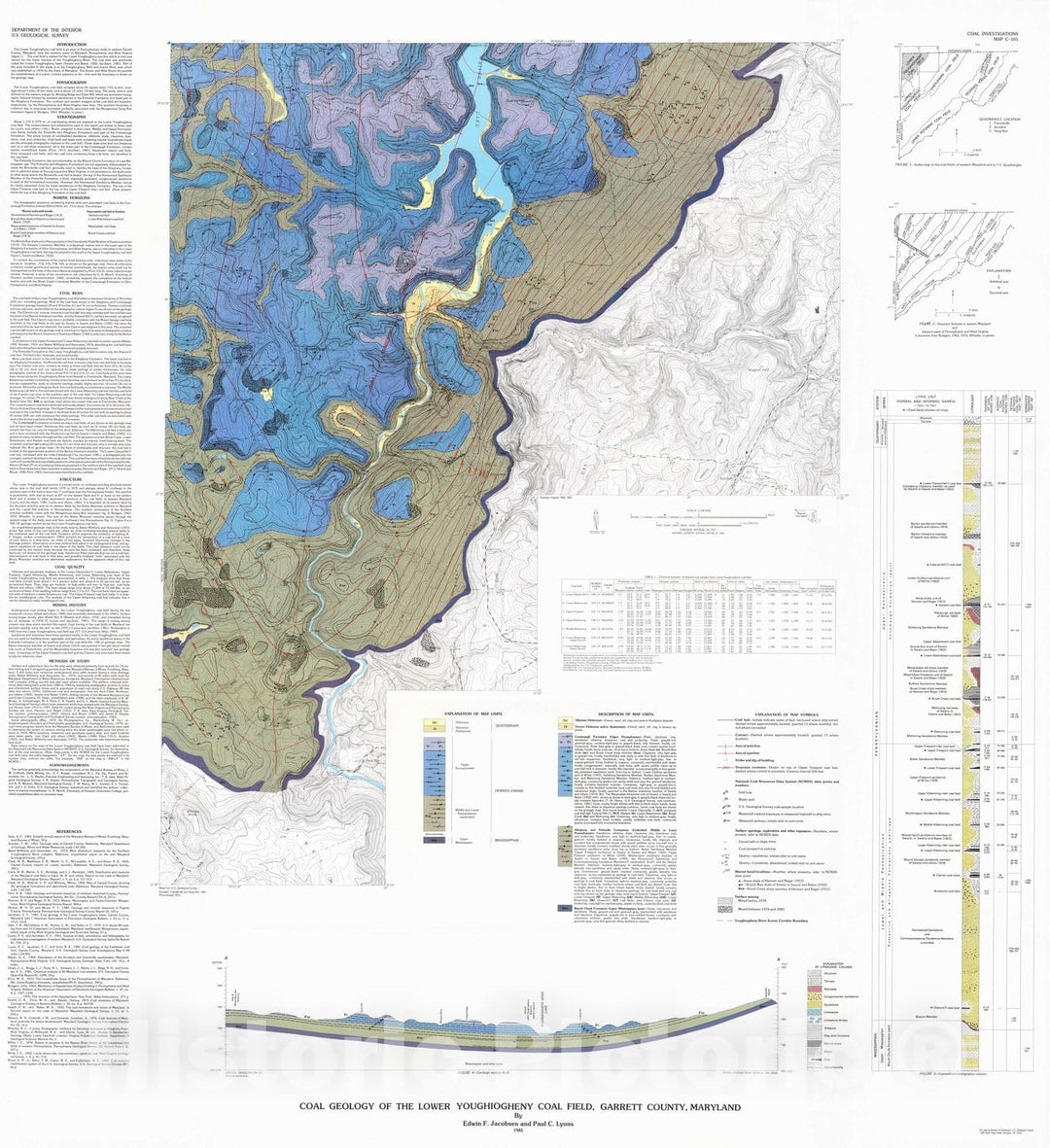 Map : Coal geology of the Lower Youghiogheny coal field, Garrett County, Maryland, 1985 Cartography Wall Art :