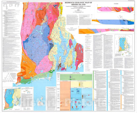 Map : Bedrock geologic map of Rhode Island, 1994 Cartography Wall Art :