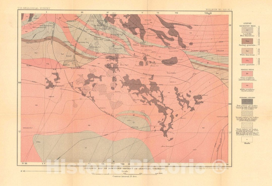 Map : The downtown district of Leadville, Colorado, 1907 Cartography Wall Art :