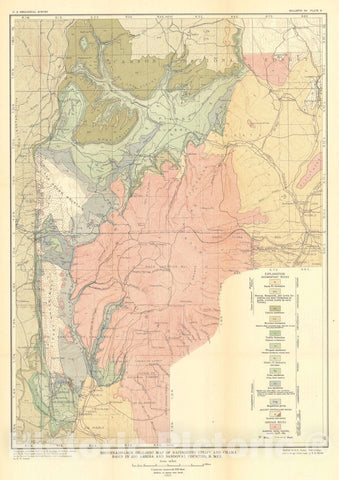 Map : Red beds and associated formations in New Mexico, with an outline of the geology of the state [Nacimiento uplift and Chama basin, pl.37], 1928 Cartography Wall Art :