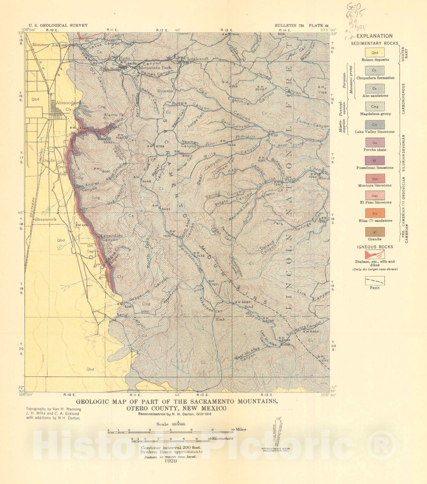 Map : Red beds and associated formations in New Mexico, with an outline of the geology of the state [Sacramento Mountains, pl.44], 1928 Cartography Wall Art :