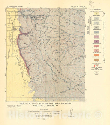 Map : Red beds and associated formations in New Mexico, with an outline of the geology of the state [Sacramento Mountains, pl.44], 1928 Cartography Wall Art :
