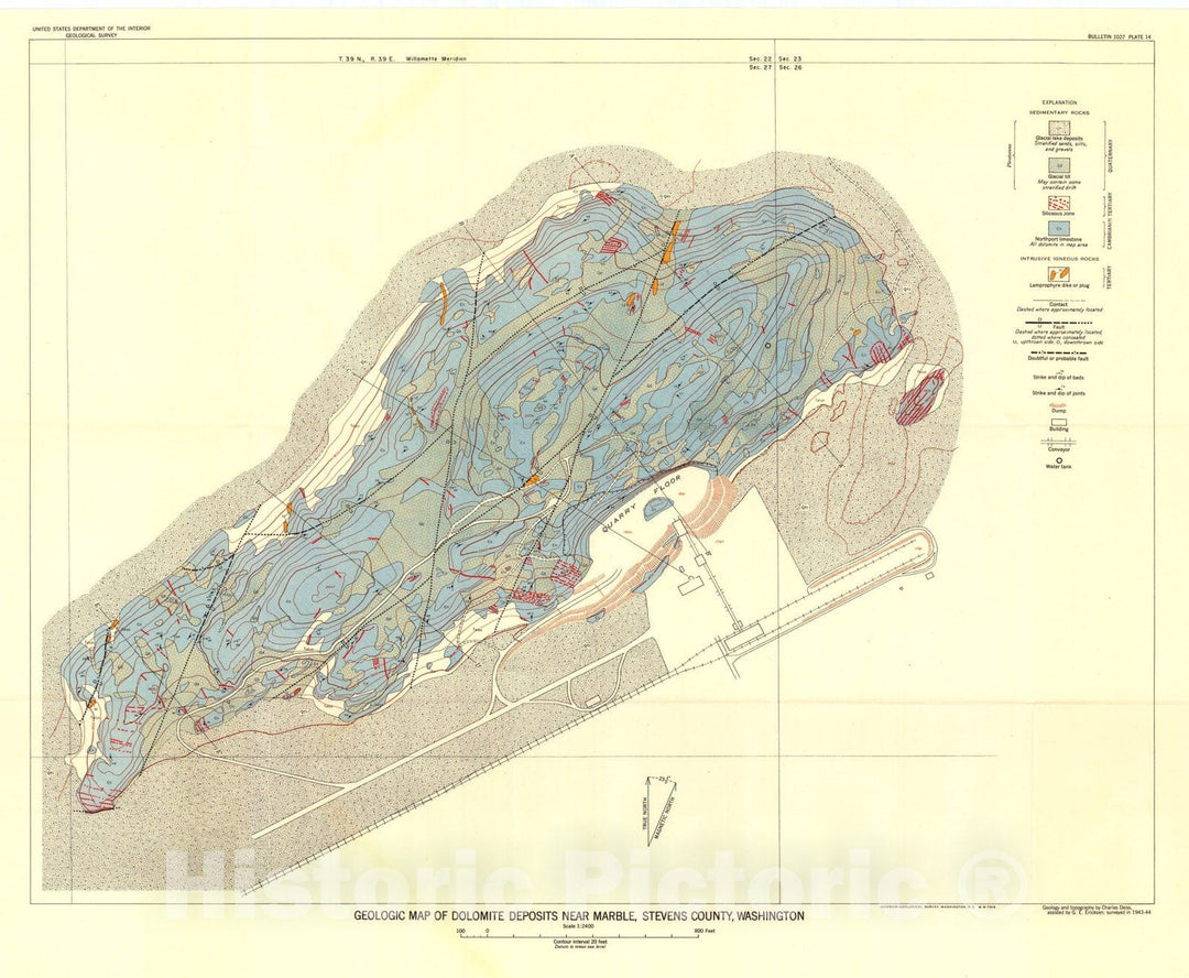 Map : Dolomite deposit near Marble, Stevens County, Washington, 1955 Cartography Wall Art :