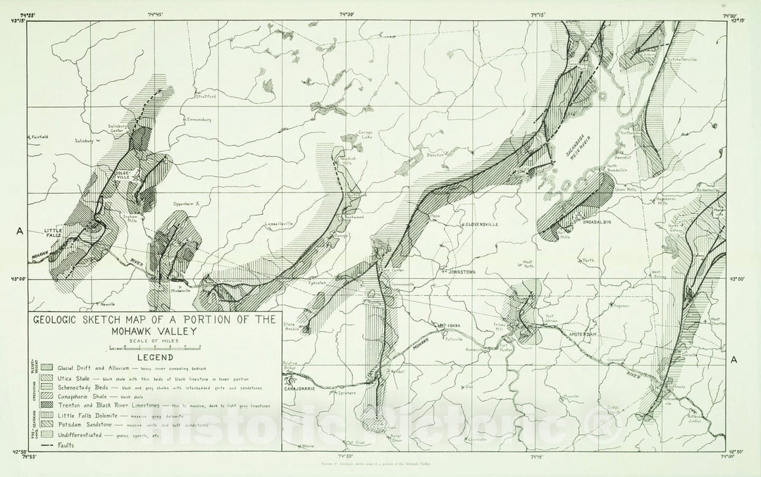 Map : Faulting in the Mohawk valley, New York, 1938 Cartography Wall Art :