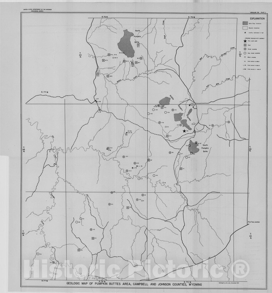 Map : Preliminary report on uranium deposits in the Pumpkin Buttes area, Powder River Basin, Wyoming, 1952 Cartography Wall Art :