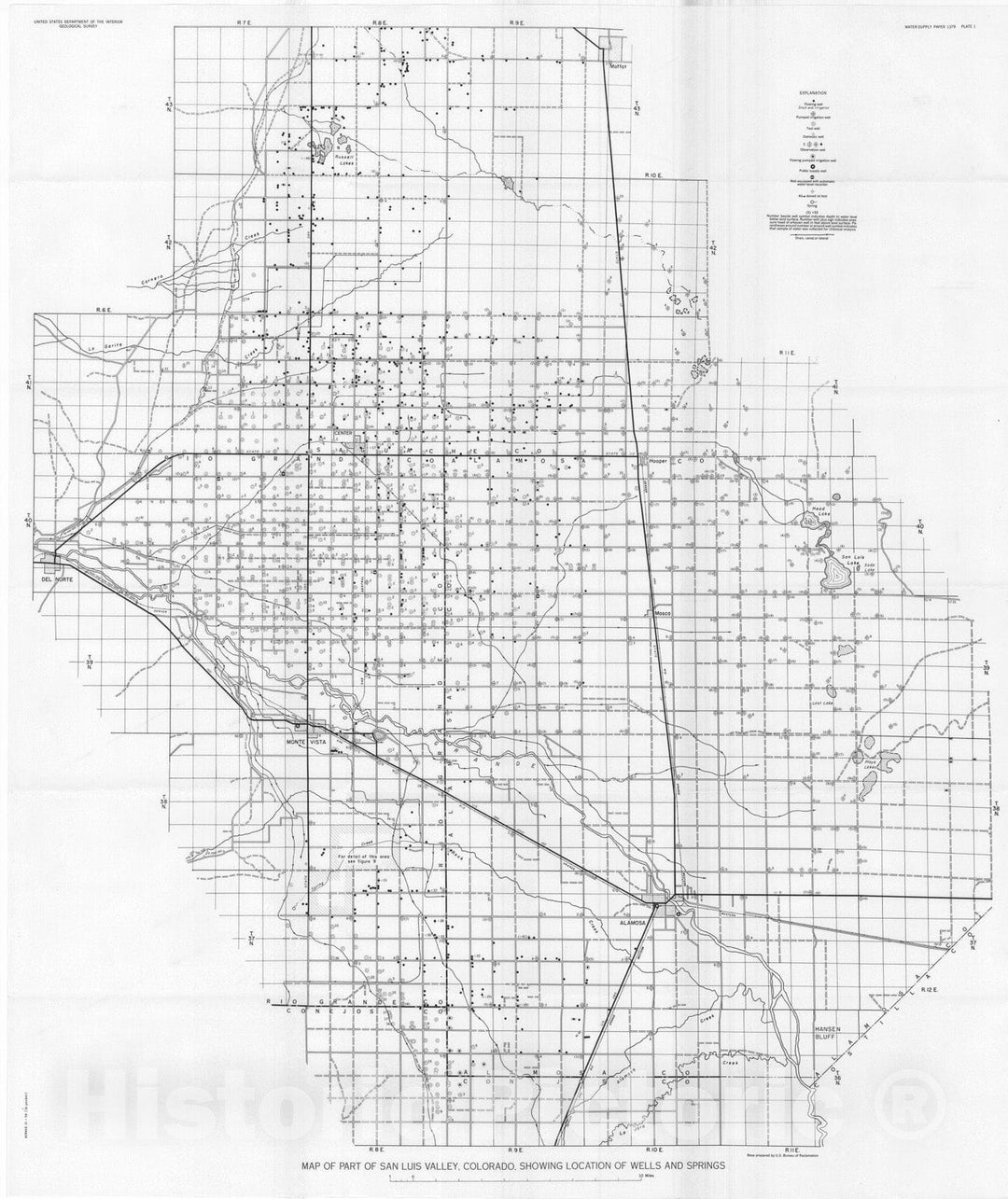 Map : Ground-water resources of the San Luis Valley, Colorado, with a section on inflow-outflow of the area, 1958 Cartography Wall Art :