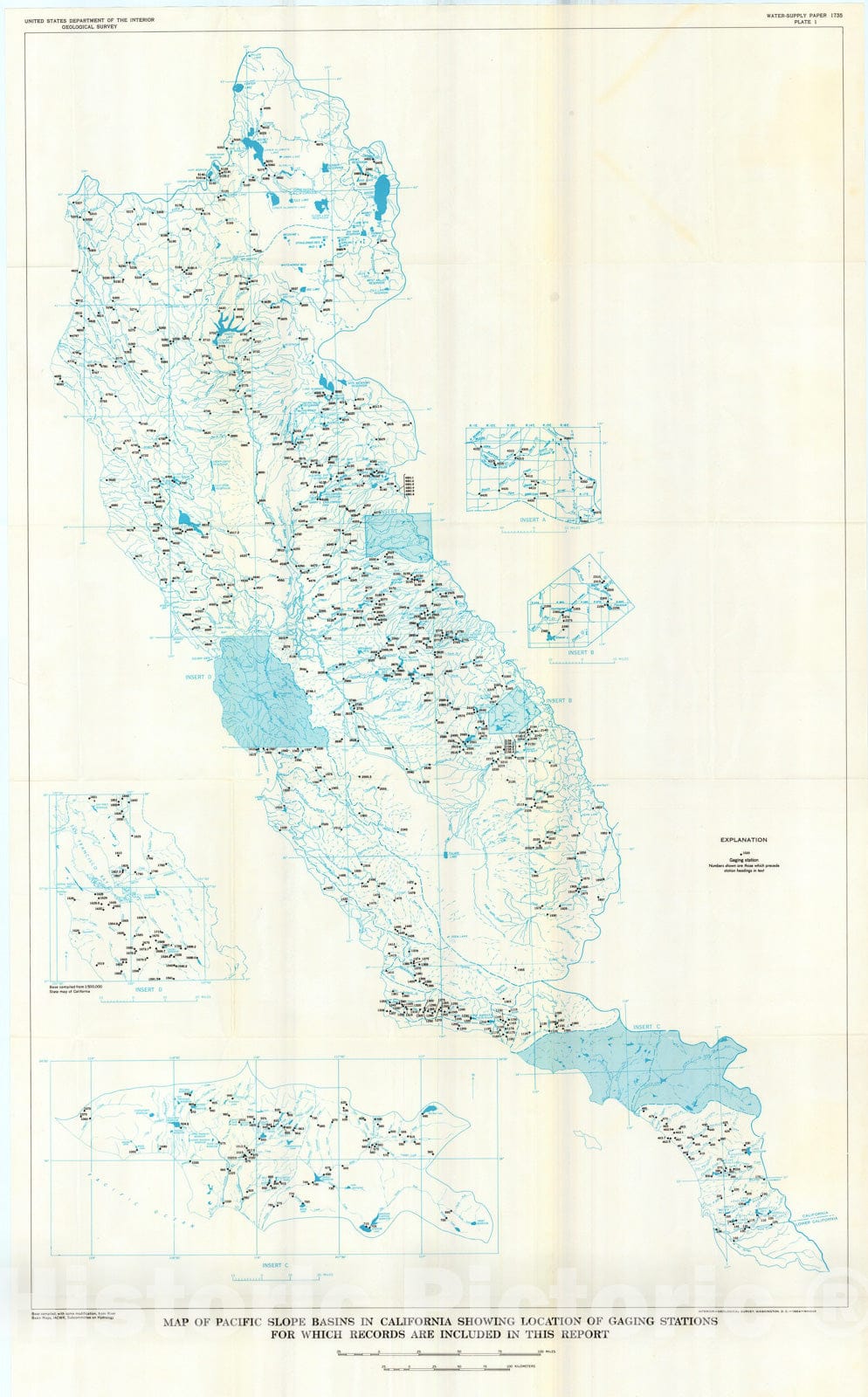 Map : Compilation of records of surface waters of the United States, October 1950 to September 1960, part 11. Pacific slope basins in California, 1964 Cartography Wall Art :