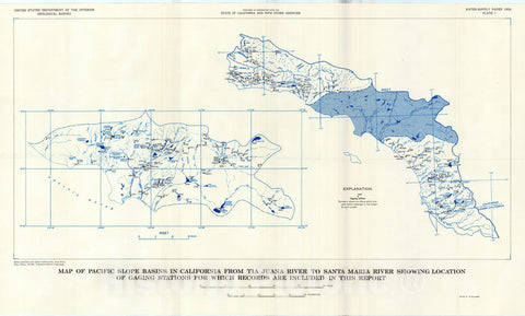 Map : Surface water supply of the United States, 1961-65, Part 11. Pacific slope basins in California, Volume 1. basins from Tia Juana R, 1970 Cartography Wall Art :