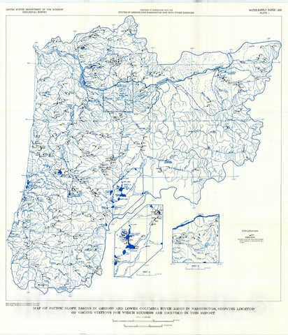 Map : Surface water supply of the United States, 1961-65, Part 14. Pacific slope basins in Oregon and lower Columbia River basin, 1971 Cartography Wall Art :
