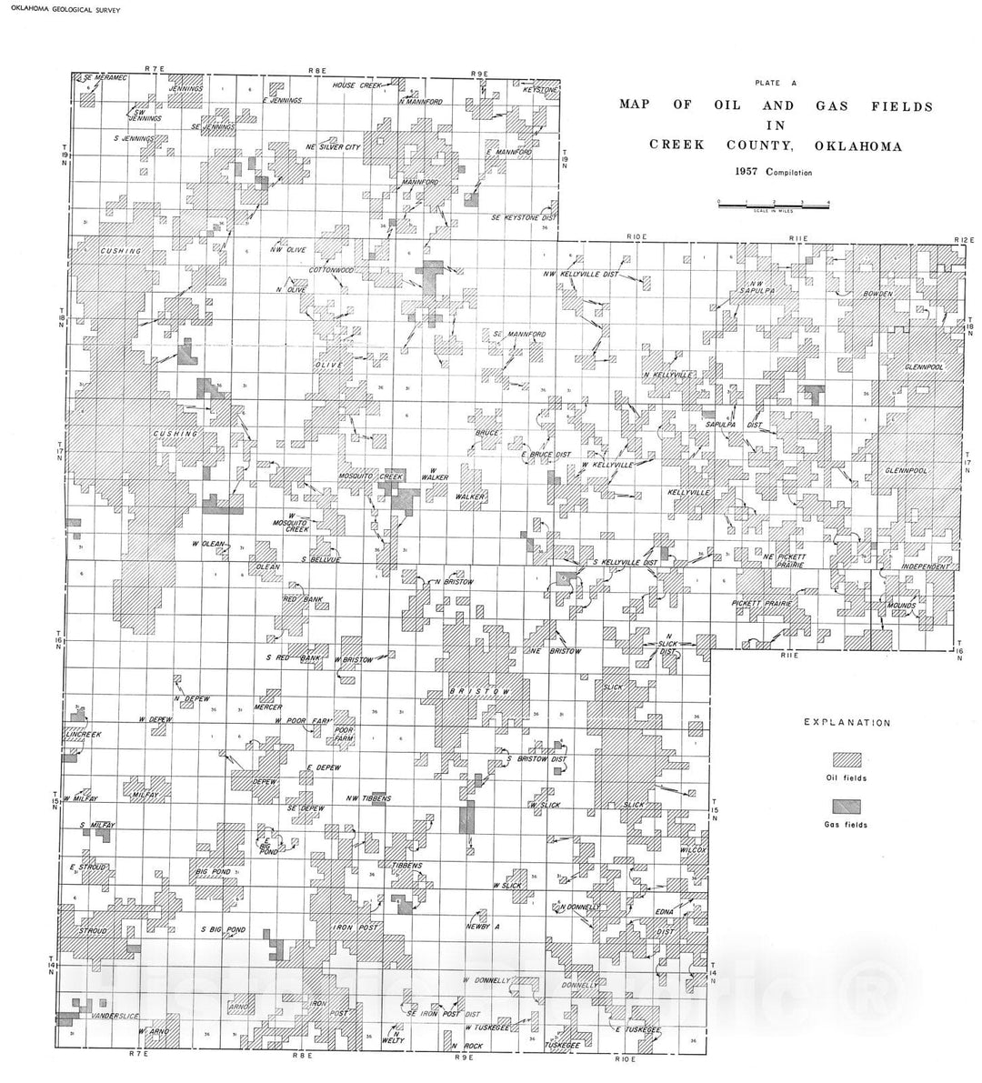Map : Panel 1A. Map of oil and gas fields in Creek County, Oklahoma, 1959 Cartography Wall Art :