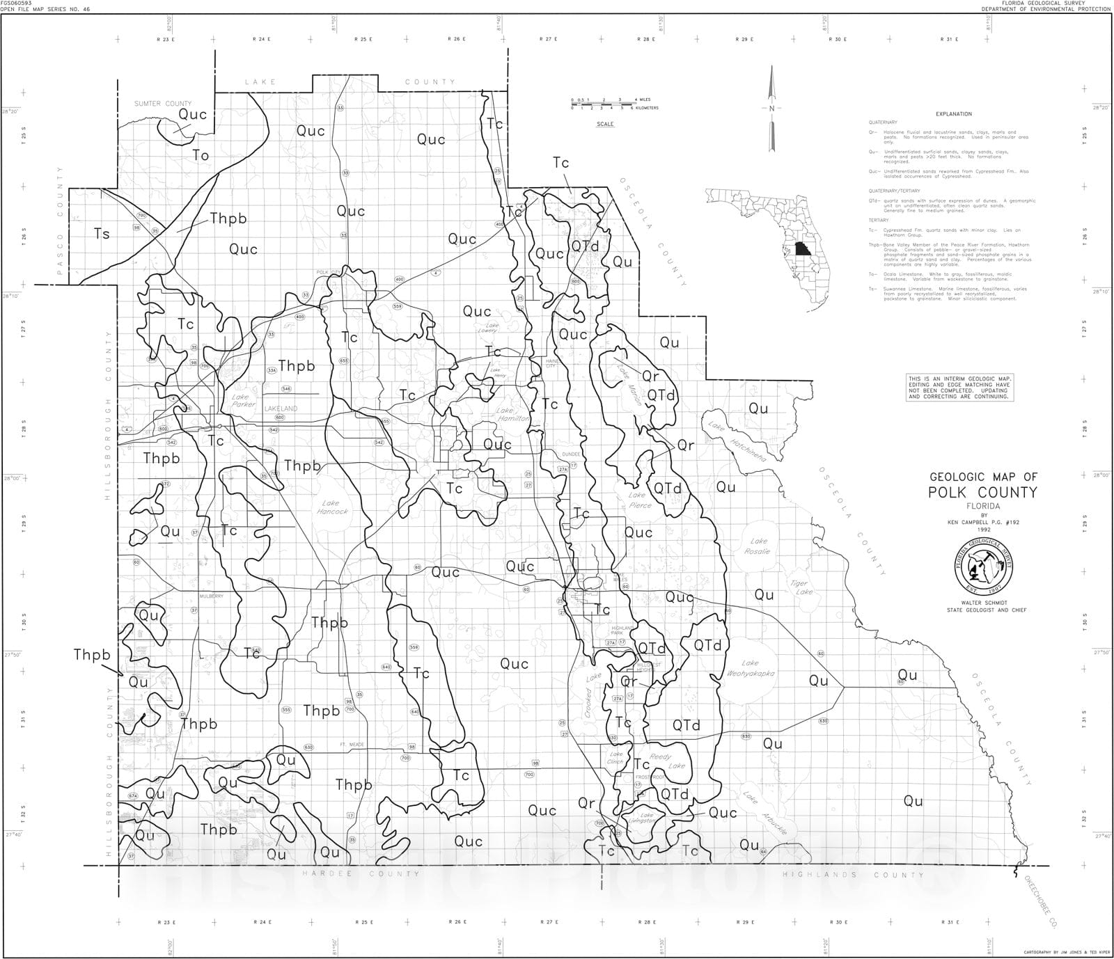 Map : Geologic map of Polk County, Florida, 1993 Cartography Wall Art ...
