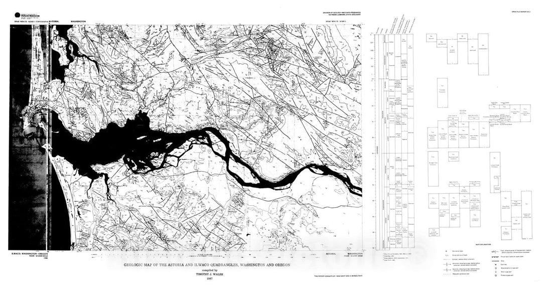 Map : Geologic map of the Astoria and Ilwaco quadrangles, Washington and Oregon, 1987 Cartography Wall Art :