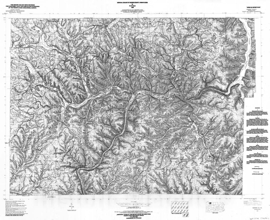 Map : Surficial geology and geomorphology of Warren County, Pennsylvania, 1995 Cartography Wall Art :
