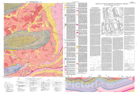 Map : Geology of the Blacksburg quadrangle, Virginia, 1979 Cartography Wall Art :