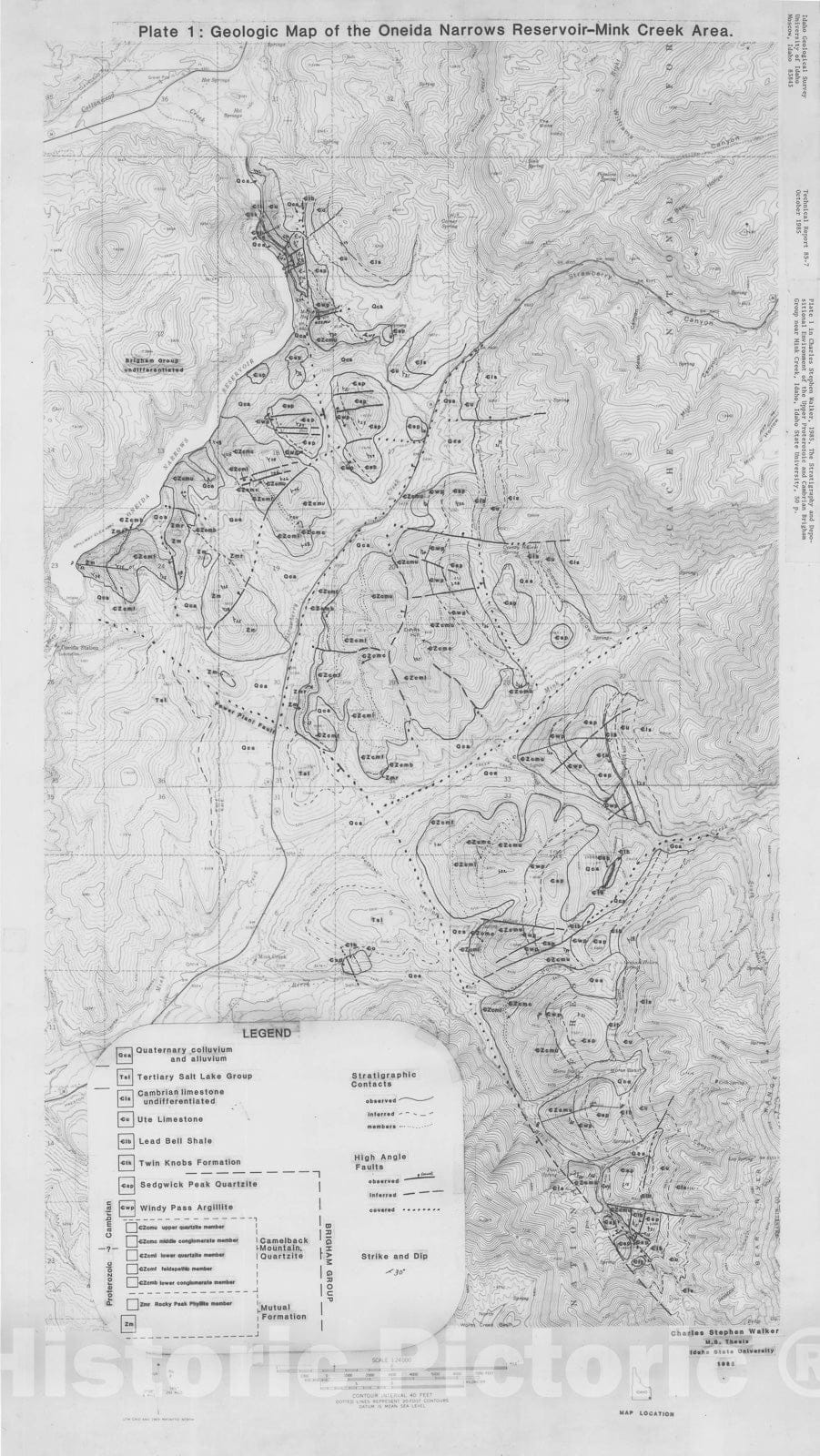 Map : Geologic map of the western part of the Oneida Narrows Reservoir-Mink Creek area, Franklin County, Idaho, 1985 Cartography Wall Art :