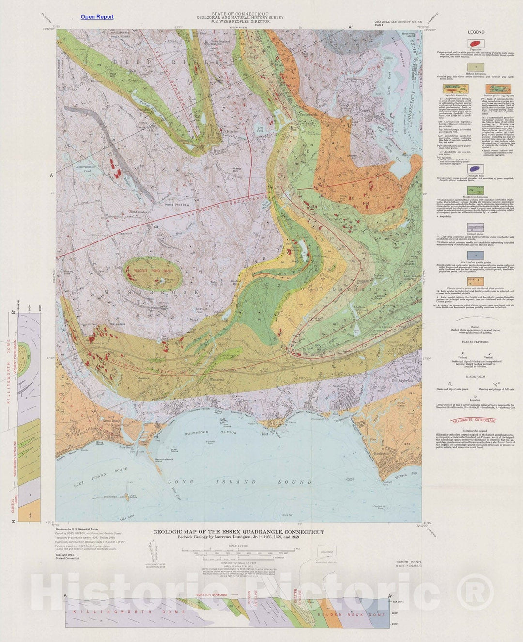 Map : The bedrock geology of the Essex quadrangle with map, 1964 Cartography Wall Art :
