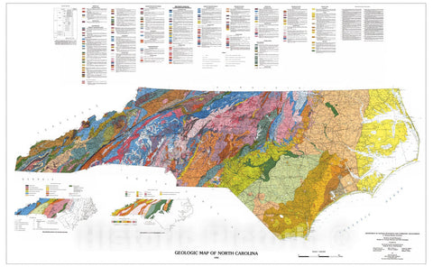 Map : Geologic map of North Carolina, 1985 Cartography Wall Art :