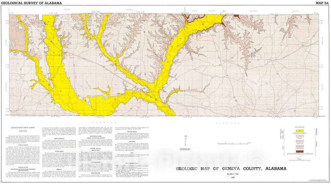 Map : Geologic map of Geneva County, Alabama, 1966 Cartography Wall Art :