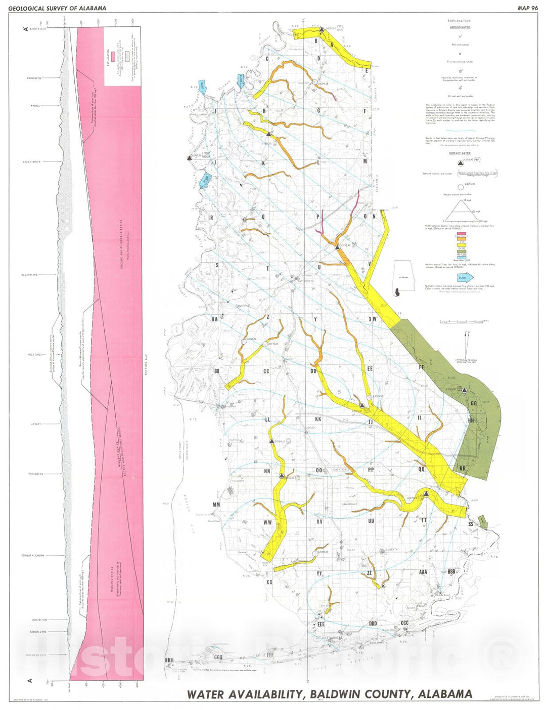 Map : Water availability map of Baldwin County, Alabama, 1971 Cartography Wall Art :