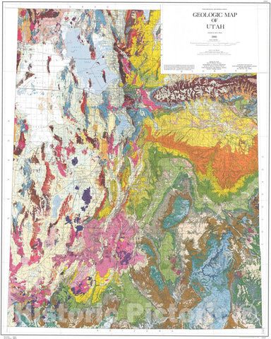 Map : Geologic map of Utah, 1980 Cartography Wall Art :