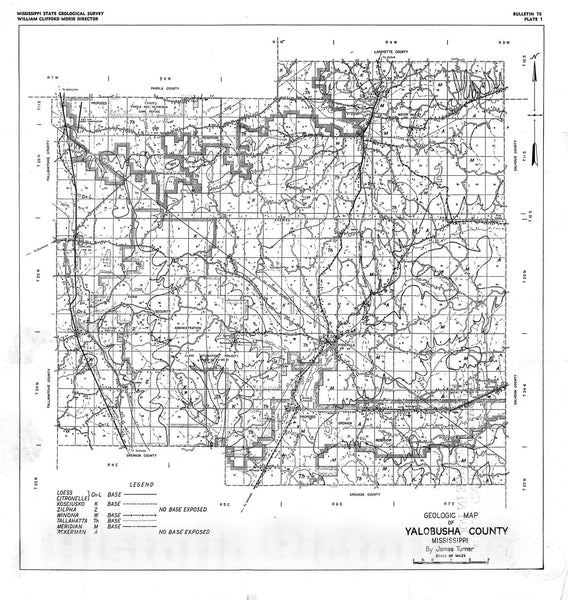 Map Yalobusha County geology [Mississippi], 1952 Cartography Wall Ar