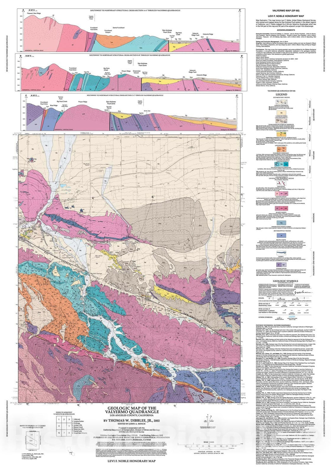 Map : Geologic map of the Valyermo quadrangle, Los Angeles County, California, 2002 Cartography Wall Art :