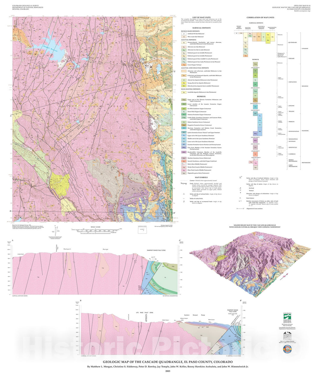 Map : Geologic Map of the Cascade Quadrangle, El Paso County, Colorado, 2004 Cartography Wall Art :