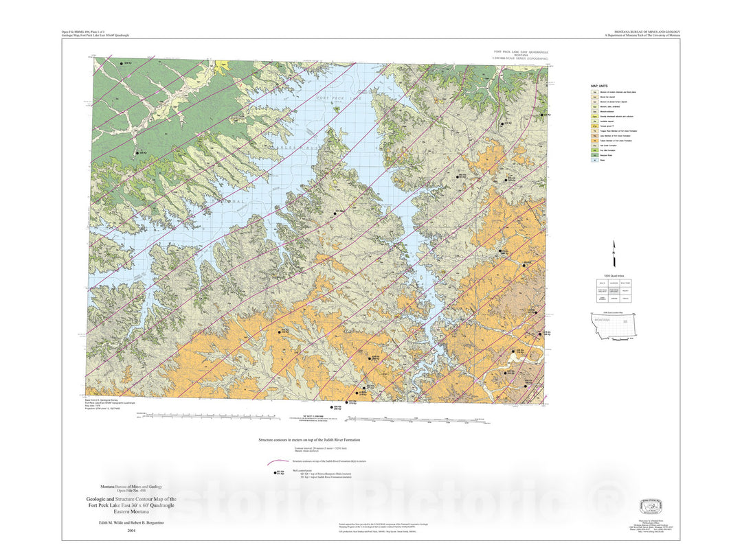 Map : Geologic map of the Fort Peck Lake East 30' x 60' quadrangle, eastern Montana, 2004 Cartography Wall Art :