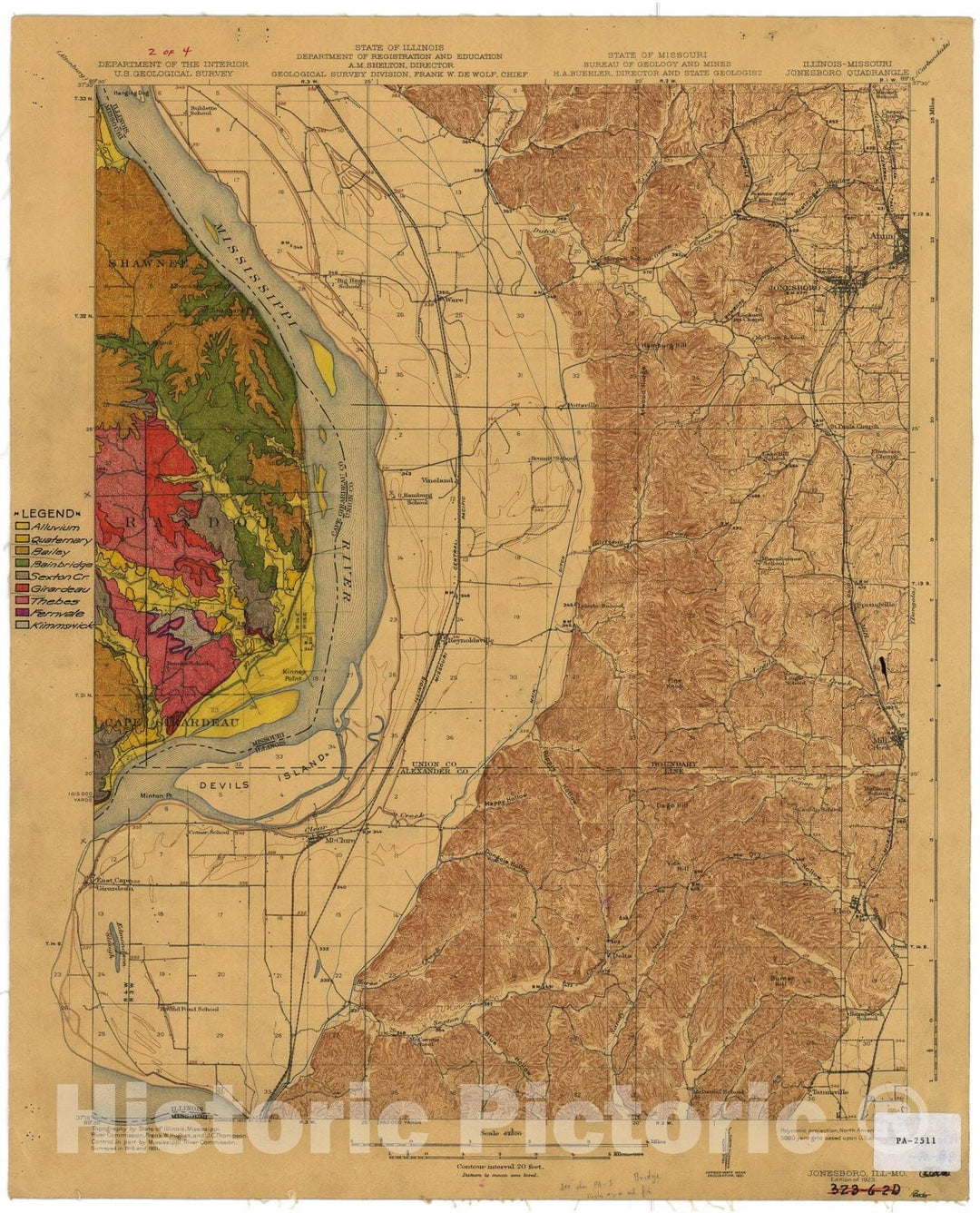 Map : Geologic map of the Missouri portion of the Jonesboro Ill-Mo 15' quadrangle, Missouri, 1925 Cartography Wall Art :