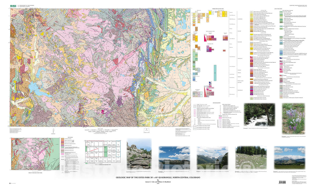Map : Geologic map of the Estes Park 30' x 60' quadrangle, north-central Colorado, 2009 Cartography Wall Art :