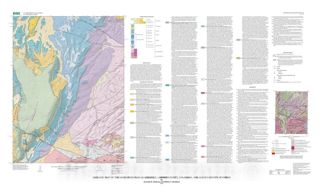 Map : Geologic map of the Sand Creek Pass quadrangle, Larimer County, Colorado, and Albany County, Wyoming, 2010 Cartography Wall Art :