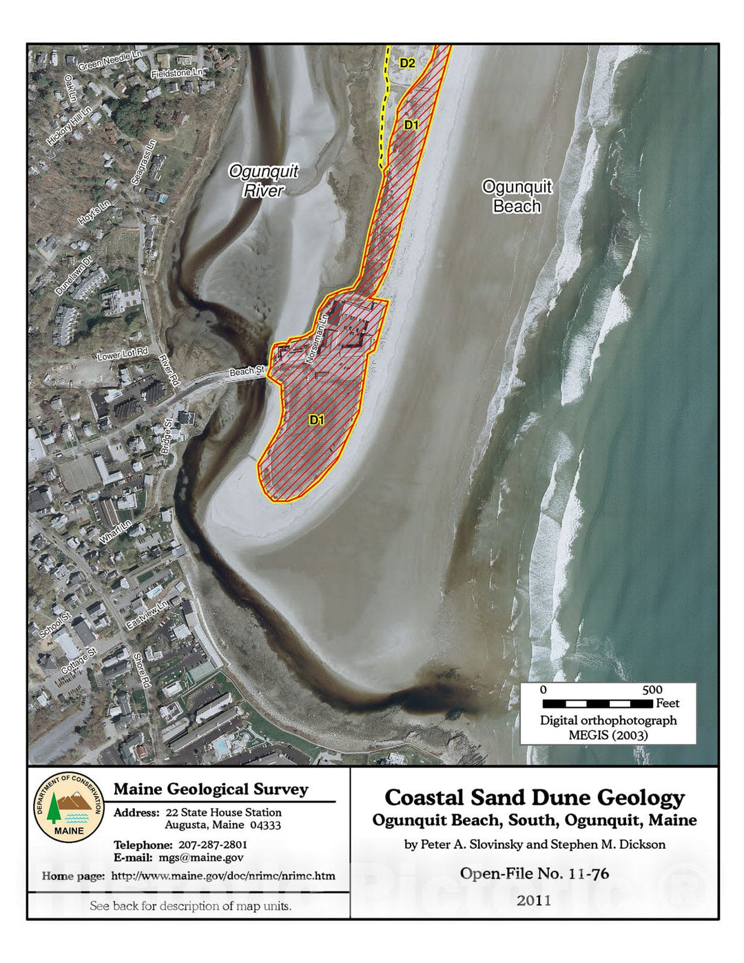 Map : Coastal Sand Dune Geology: Ogunquit Beach South, Ogunquit, Maine, 2011 Cartography Wall Art :