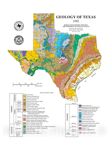 Map : Geology of Texas, 1992 Cartography Wall Art :