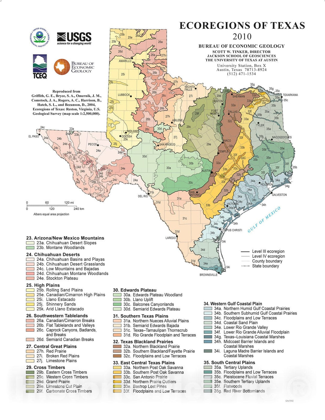 Map : Ecoregions of Texas, 2010 Cartography Wall Art :